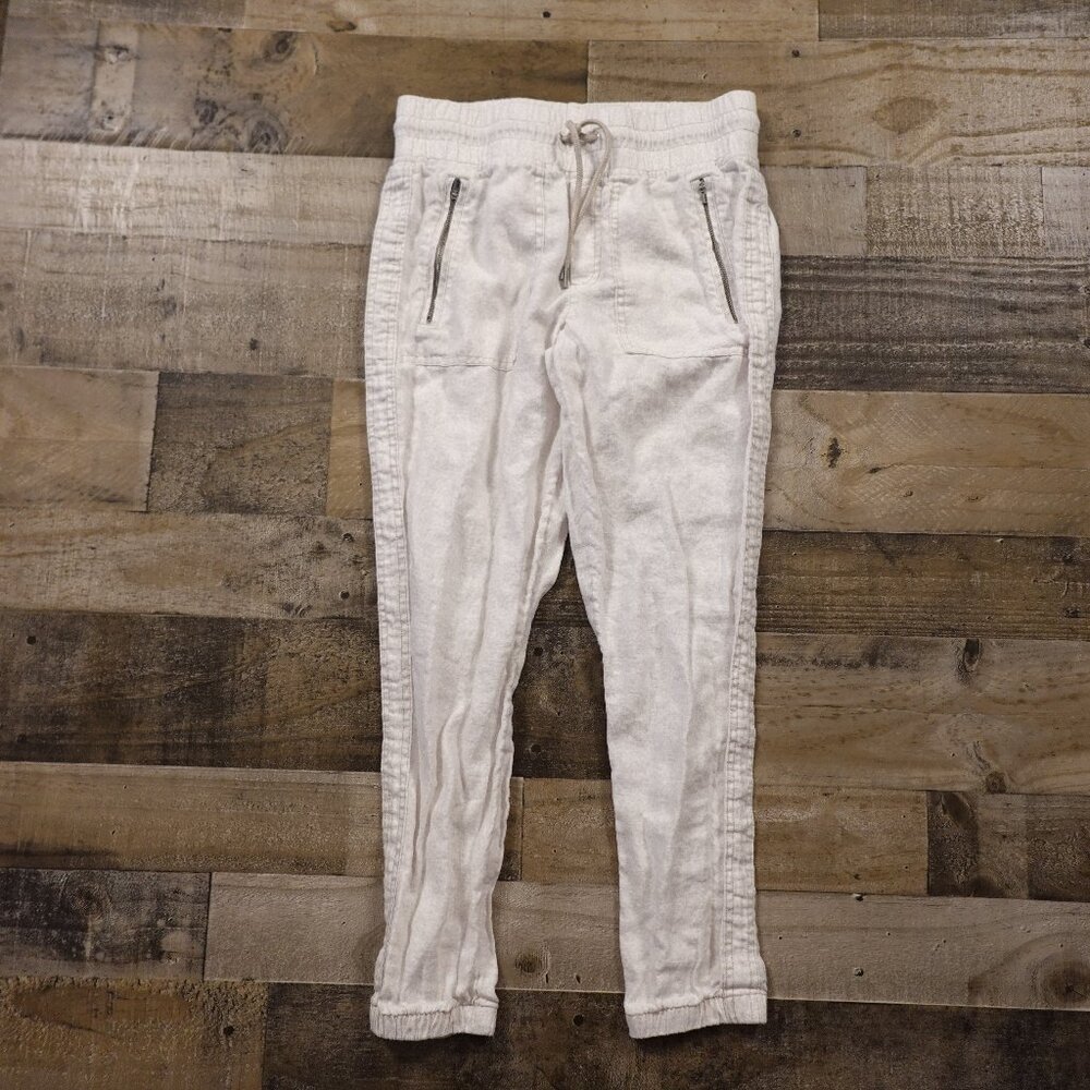 Athleta Cabo Linen Jogger Pants White Size 4 Lightweight Casual Travel Lounge